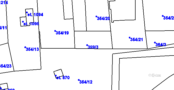 Parcela st. 359/3 v KÚ Kudlov, Katastrální mapa