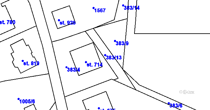 Parcela st. 383/13 v KÚ Kudlov, Katastrální mapa
