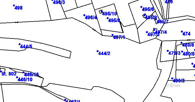 Parcela st. 444/2 v KÚ Kudlov, Katastrální mapa
