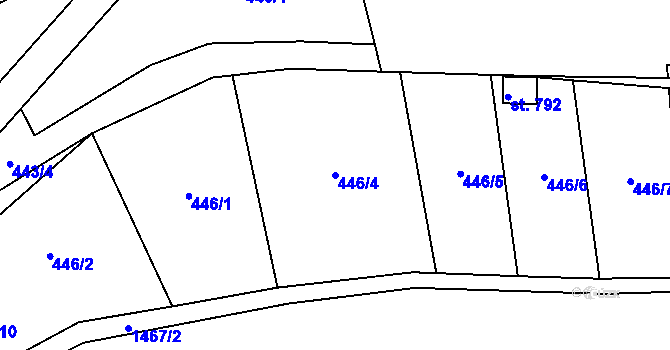 Parcela st. 446/4 v KÚ Kudlov, Katastrální mapa