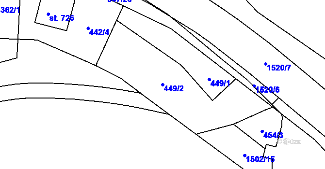 Parcela st. 449/2 v KÚ Kudlov, Katastrální mapa