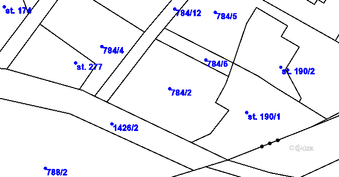 Parcela st. 784/2 v KÚ Kudlov, Katastrální mapa