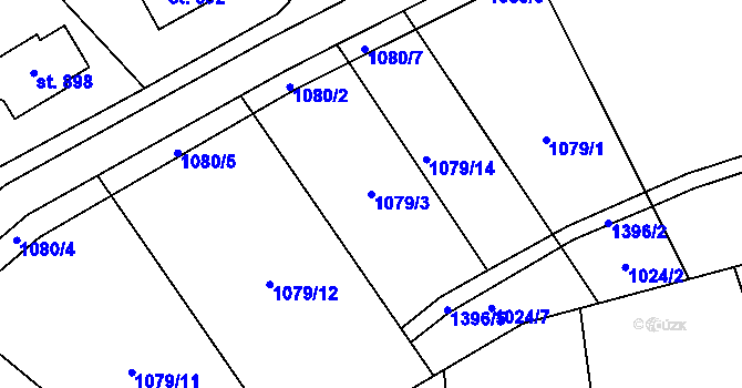 Parcela st. 1079/3 v KÚ Kudlov, Katastrální mapa
