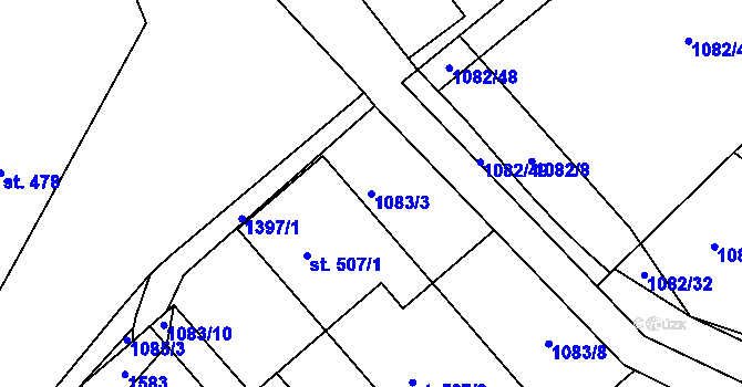 Parcela st. 1083/3 v KÚ Kudlov, Katastrální mapa