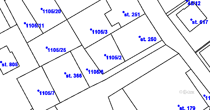 Parcela st. 1105/2 v KÚ Kudlov, Katastrální mapa