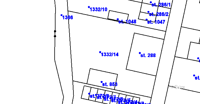 Parcela st. 1332/14 v KÚ Kudlov, Katastrální mapa
