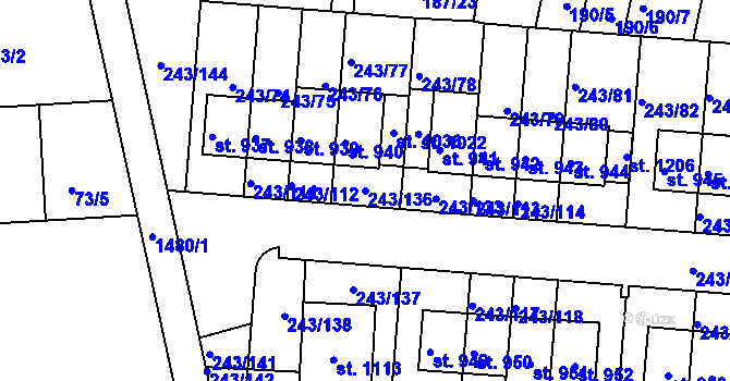 Parcela st. 243/136 v KÚ Kudlov, Katastrální mapa