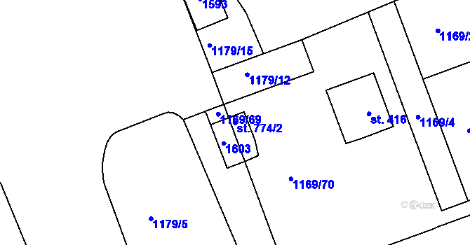 Parcela st. 774/2 v KÚ Kudlov, Katastrální mapa