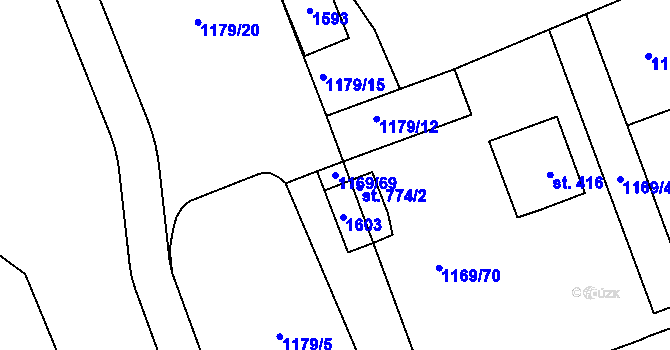 Parcela st. 1169/69 v KÚ Kudlov, Katastrální mapa