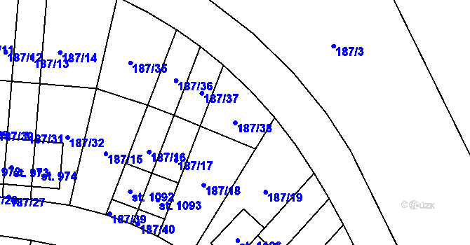 Parcela st. 187/38 v KÚ Kudlov, Katastrální mapa