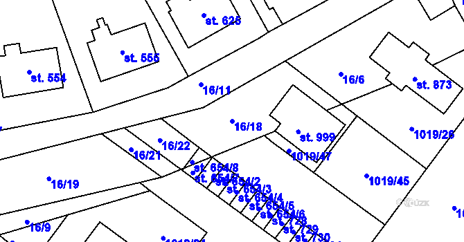 Parcela st. 16/18 v KÚ Kudlov, Katastrální mapa