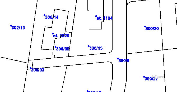 Parcela st. 300/15 v KÚ Kudlov, Katastrální mapa