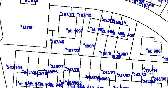 Parcela st. 190/4 v KÚ Kudlov, Katastrální mapa