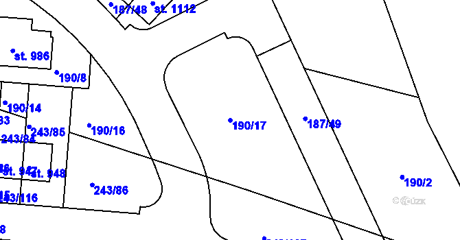 Parcela st. 190/17 v KÚ Kudlov, Katastrální mapa
