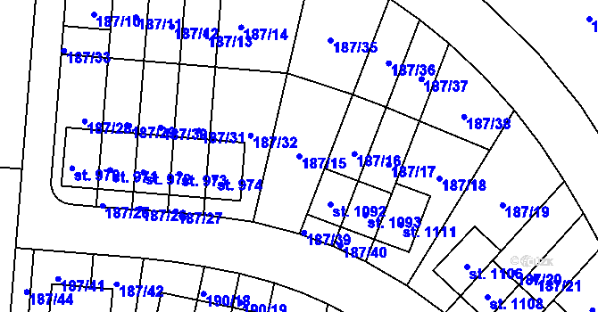 Parcela st. 187/15 v KÚ Kudlov, Katastrální mapa
