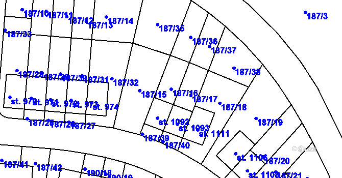 Parcela st. 187/16 v KÚ Kudlov, Katastrální mapa