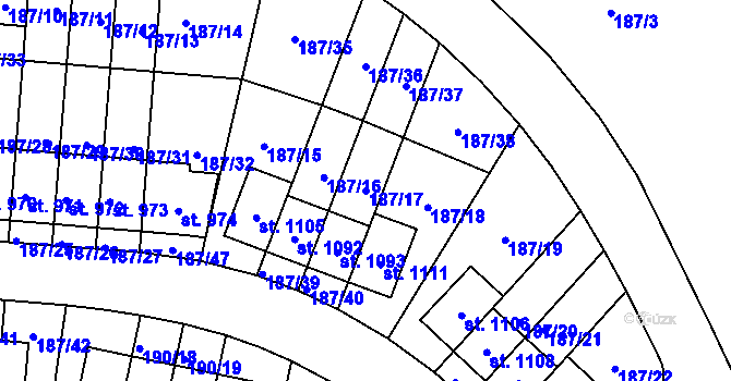 Parcela st. 187/17 v KÚ Kudlov, Katastrální mapa