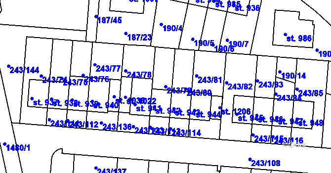 Parcela st. 243/79 v KÚ Kudlov, Katastrální mapa