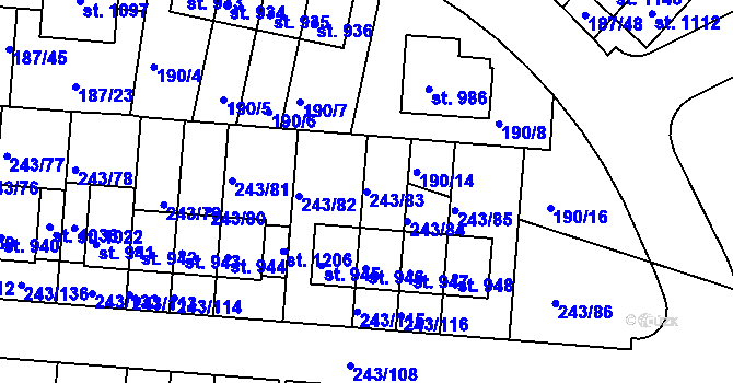Parcela st. 243/83 v KÚ Kudlov, Katastrální mapa