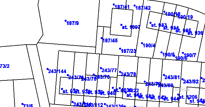 Parcela st. 243/109 v KÚ Kudlov, Katastrální mapa