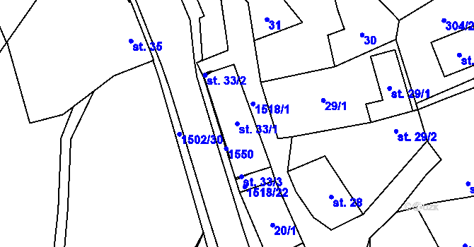 Parcela st. 33/1 v KÚ Kudlov, Katastrální mapa