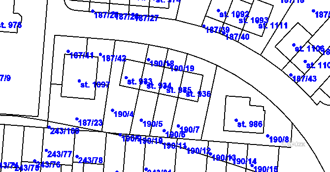 Parcela st. 935 v KÚ Kudlov, Katastrální mapa