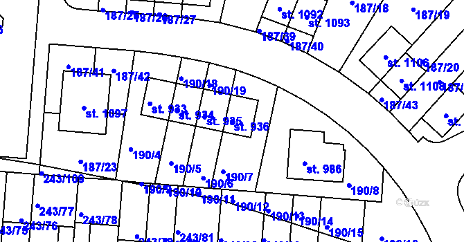 Parcela st. 936 v KÚ Kudlov, Katastrální mapa