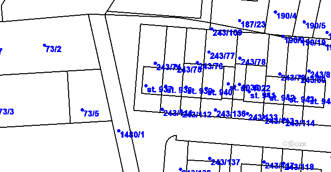 Parcela st. 938 v KÚ Kudlov, Katastrální mapa