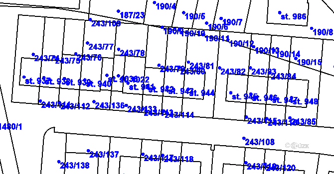 Parcela st. 943 v KÚ Kudlov, Katastrální mapa