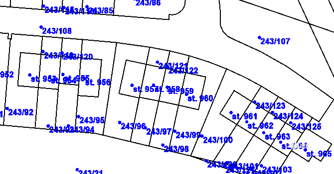 Parcela st. 959 v KÚ Kudlov, Katastrální mapa