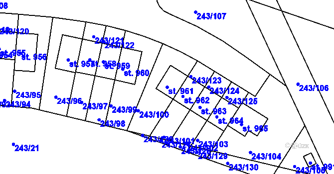 Parcela st. 961 v KÚ Kudlov, Katastrální mapa