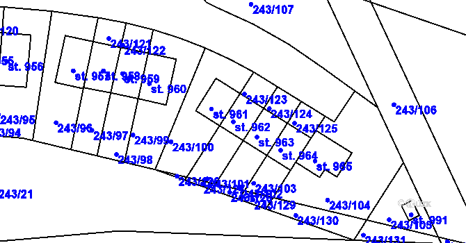 Parcela st. 962 v KÚ Kudlov, Katastrální mapa