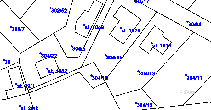 Parcela st. 304/15 v KÚ Kudlov, Katastrální mapa