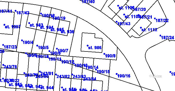 Parcela st. 986 v KÚ Kudlov, Katastrální mapa