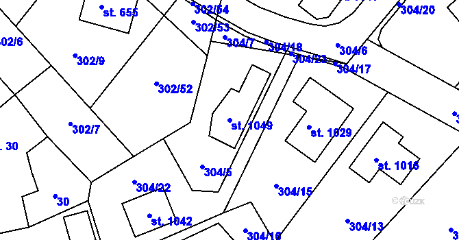 Parcela st. 1049 v KÚ Kudlov, Katastrální mapa