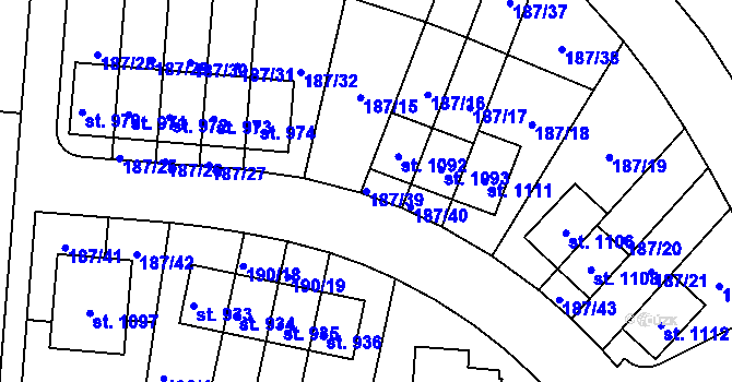 Parcela st. 187/39 v KÚ Kudlov, Katastrální mapa