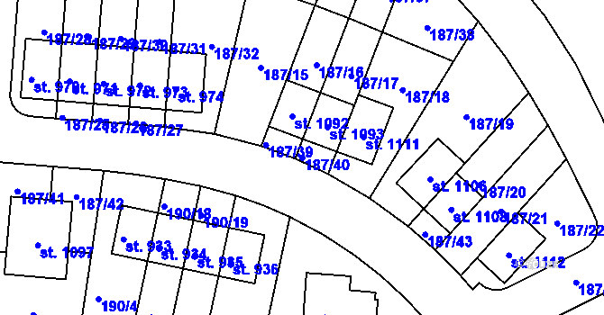 Parcela st. 187/40 v KÚ Kudlov, Katastrální mapa