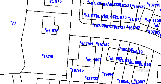 Parcela st. 187/41 v KÚ Kudlov, Katastrální mapa