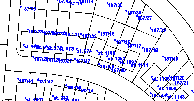 Parcela st. 1105 v KÚ Kudlov, Katastrální mapa