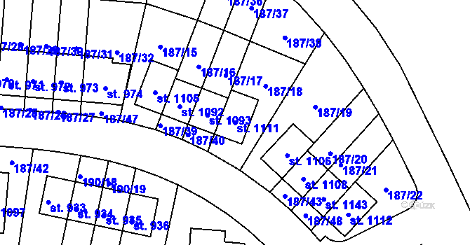 Parcela st. 1111 v KÚ Kudlov, Katastrální mapa