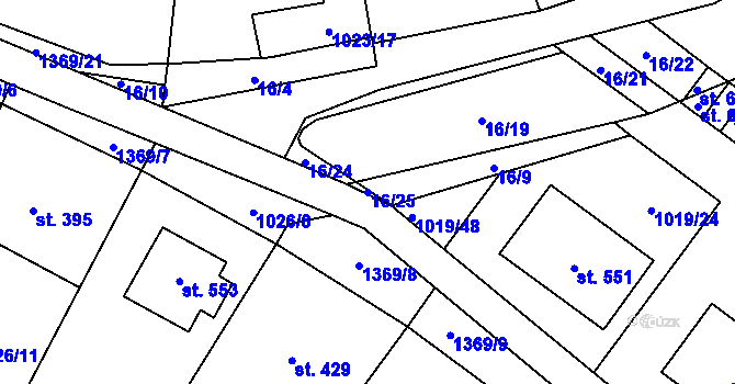 Parcela st. 16/25 v KÚ Kudlov, Katastrální mapa