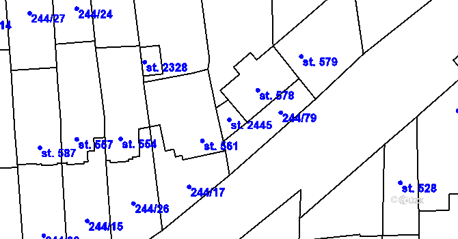 Parcela st. 2445 v KÚ Malenovice u Zlína, Katastrální mapa