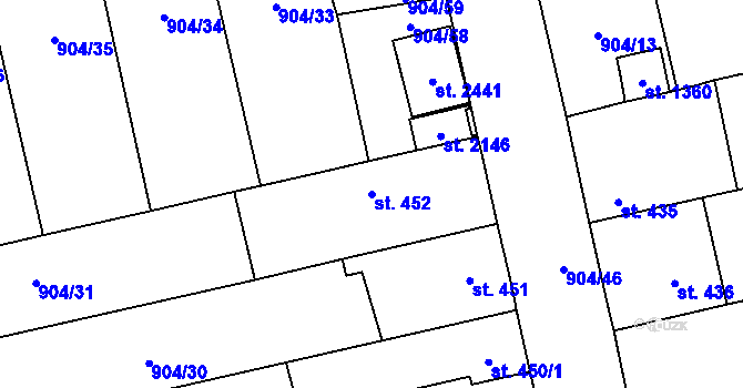 Parcela st. 452 v KÚ Malenovice u Zlína, Katastrální mapa