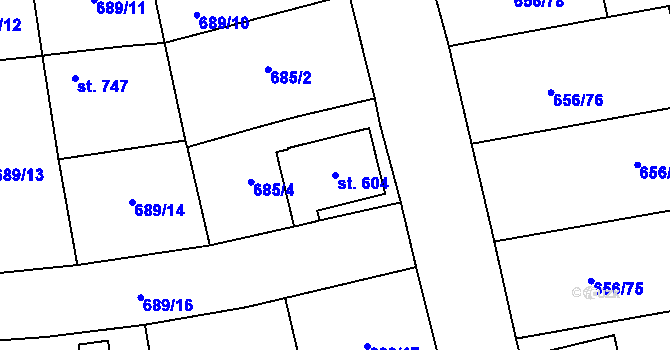 Parcela st. 604 v KÚ Malenovice u Zlína, Katastrální mapa