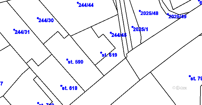 Parcela st. 619 v KÚ Malenovice u Zlína, Katastrální mapa