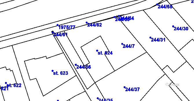 Parcela st. 624 v KÚ Malenovice u Zlína, Katastrální mapa