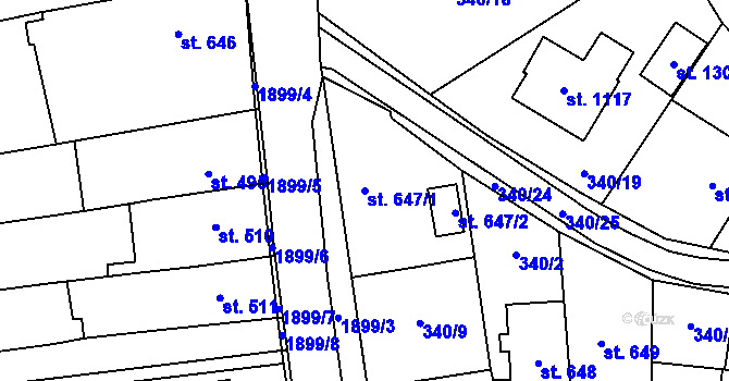 Parcela st. 647/1 v KÚ Malenovice u Zlína, Katastrální mapa
