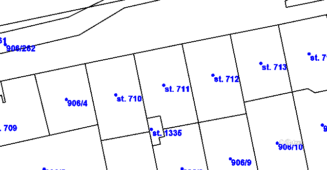 Parcela st. 711 v KÚ Malenovice u Zlína, Katastrální mapa