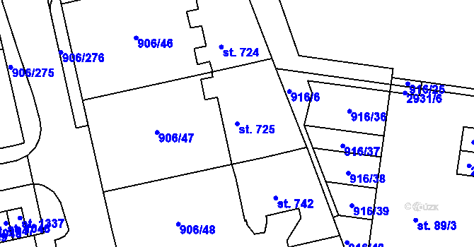 Parcela st. 725 v KÚ Malenovice u Zlína, Katastrální mapa