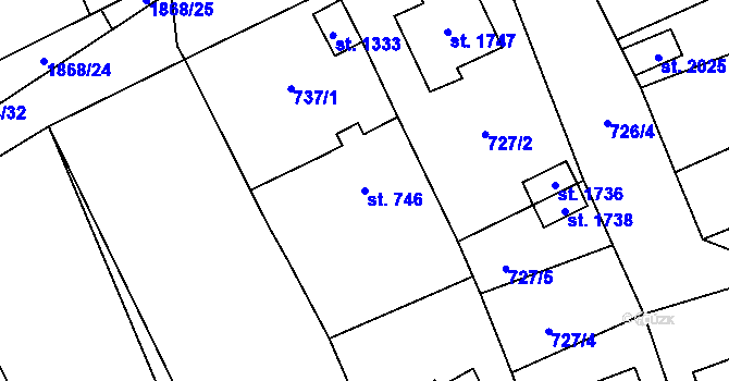 Parcela st. 746 v KÚ Malenovice u Zlína, Katastrální mapa
